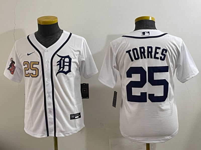 Youth 2025 Detroit Tigers 25 Torres White Game Nike MLB Jersey style 5